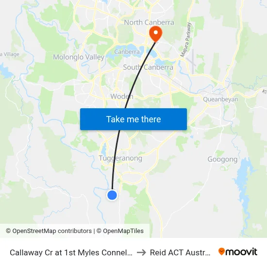 Callaway Cr at 1st Myles Connell Cr to Reid ACT Australia map