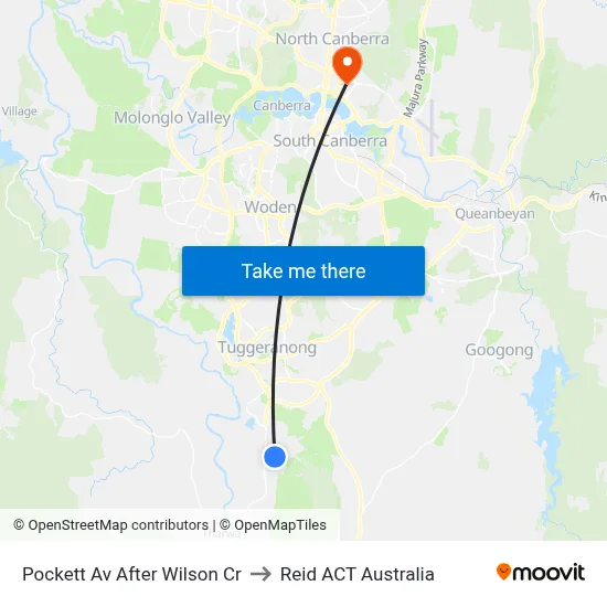 Pockett Av After Wilson Cr to Reid ACT Australia map