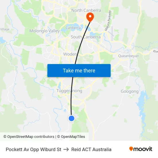 Pockett Av Opp Wiburd St to Reid ACT Australia map