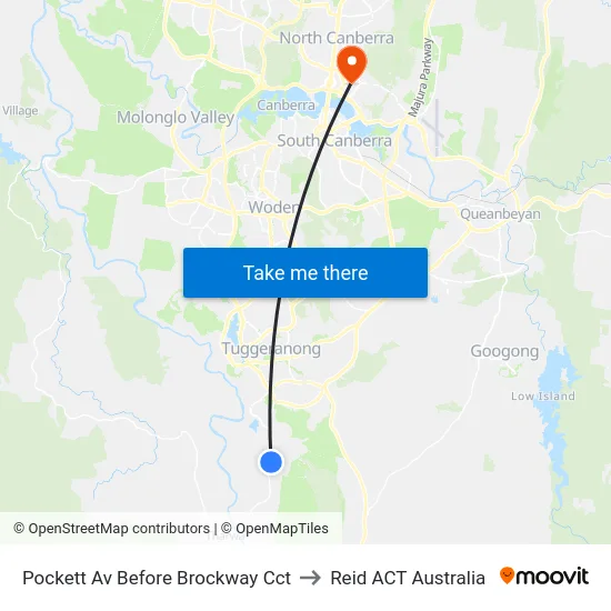 Pockett Av Before Brockway Cct to Reid ACT Australia map