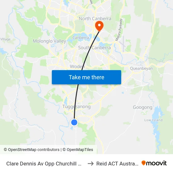 Clare Dennis Av Opp Churchill Way to Reid ACT Australia map