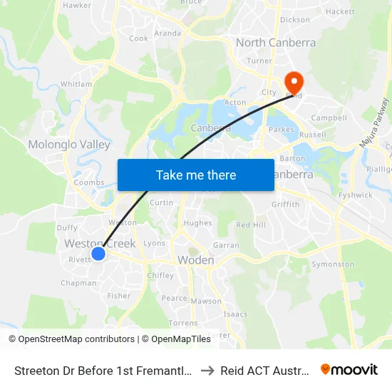 Streeton Dr Before 1st Fremantle Dr to Reid ACT Australia map