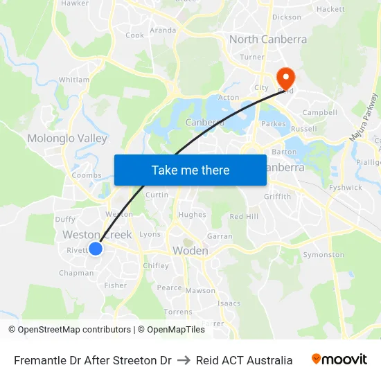 Fremantle Dr After Streeton Dr to Reid ACT Australia map