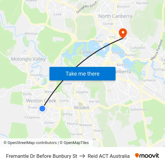 Fremantle Dr Before Bunbury St to Reid ACT Australia map