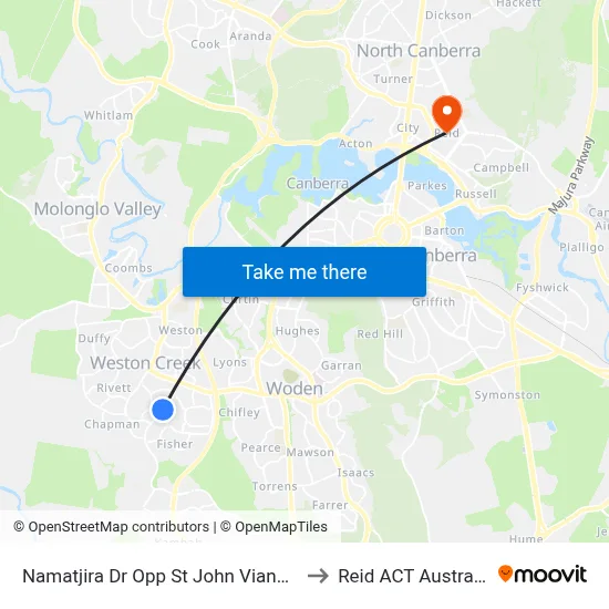 Namatjira Dr Opp St John Vianney to Reid ACT Australia map