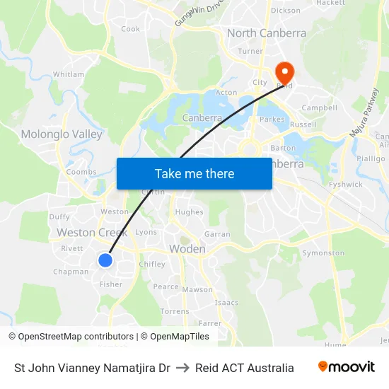 St John Vianney Namatjira Dr to Reid ACT Australia map