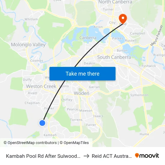 Kambah Pool Rd After Sulwood Dr to Reid ACT Australia map