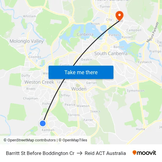 Barritt St Before Boddington Cr to Reid ACT Australia map
