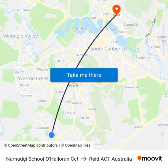 Namadgi School O'Halloran Cct to Reid ACT Australia map