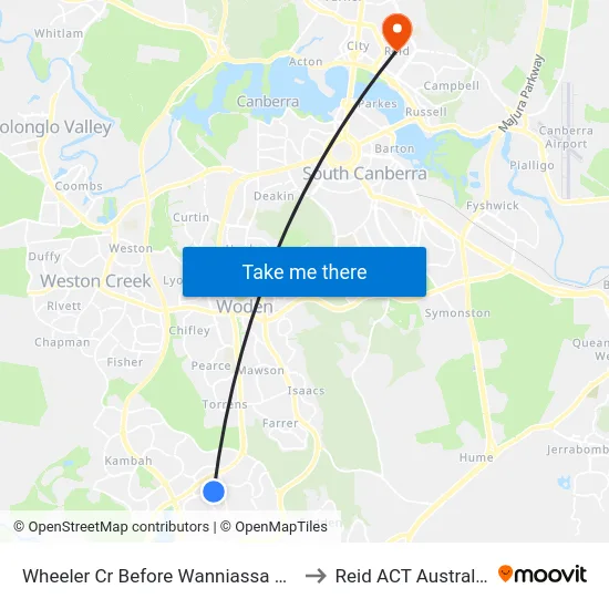Wheeler Cr Before Wanniassa Hs to Reid ACT Australia map