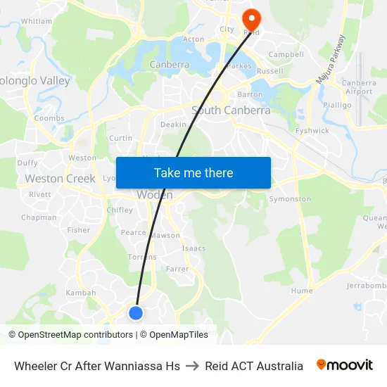 Wheeler Cr After Wanniassa Hs to Reid ACT Australia map