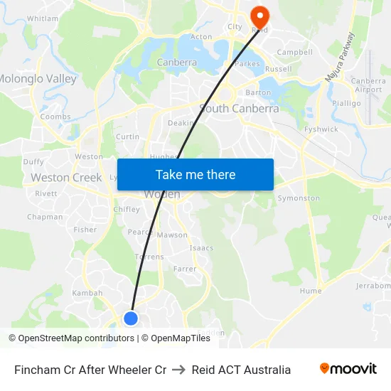 Fincham Cr After Wheeler Cr to Reid ACT Australia map
