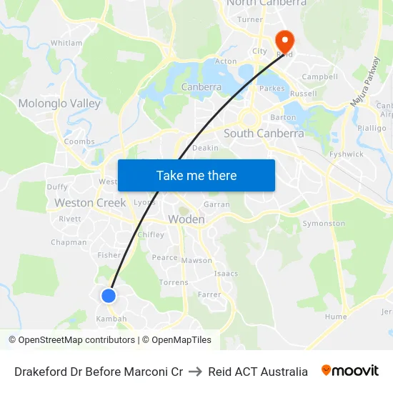 Drakeford Dr Before Marconi Cr to Reid ACT Australia map