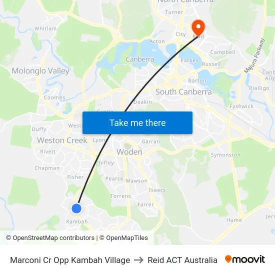 Marconi Cr Opp Kambah Village to Reid ACT Australia map