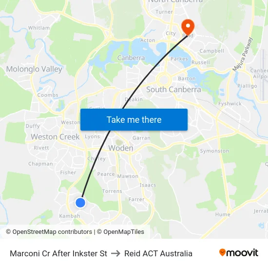 Marconi Cr After Inkster St to Reid ACT Australia map