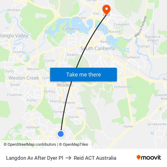 Langdon Av After Dyer Pl to Reid ACT Australia map