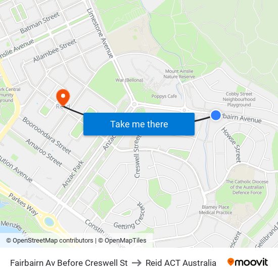 Fairbairn Av Before Creswell St to Reid ACT Australia map