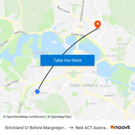 Strickland Cr Before Macgregor St to Reid ACT Australia map