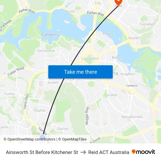 Ainsworth St Before Kitchener St to Reid ACT Australia map
