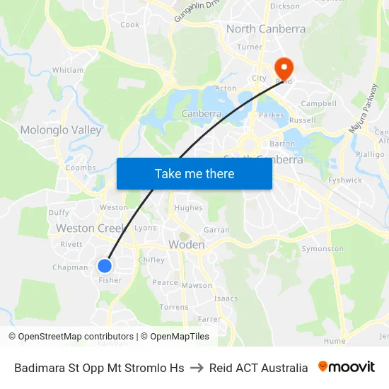 Badimara St Opp Mt Stromlo Hs to Reid ACT Australia map