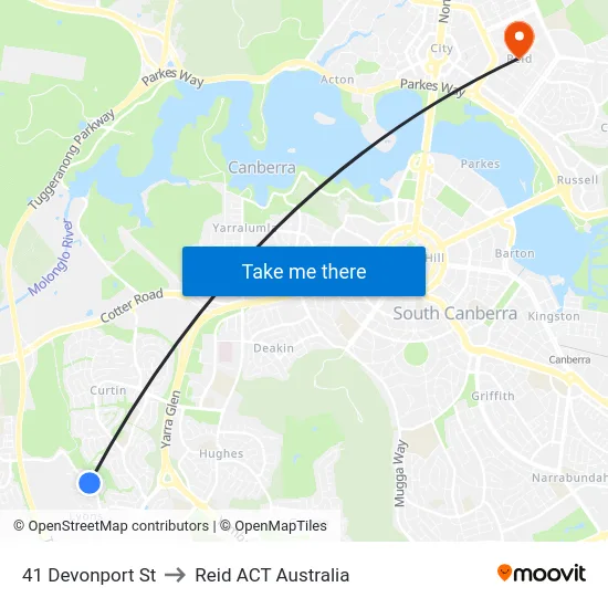 41 Devonport St to Reid ACT Australia map