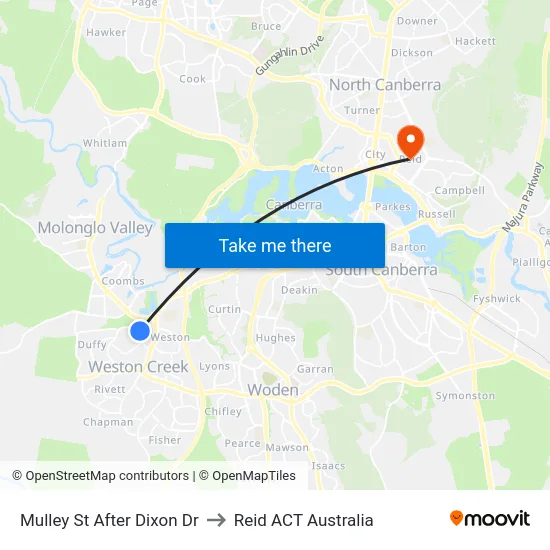 Mulley St After Dixon Dr to Reid ACT Australia map