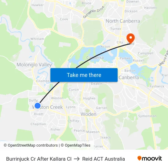 Burrinjuck Cr After Kallara Cl to Reid ACT Australia map