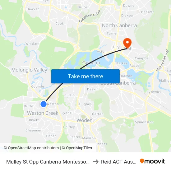 Mulley St Opp Canberra Montessori School to Reid ACT Australia map