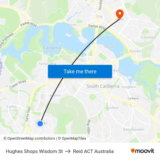 Hughes Shops Wisdom St to Reid ACT Australia map