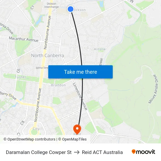 Daramalan College Cowper St to Reid ACT Australia map