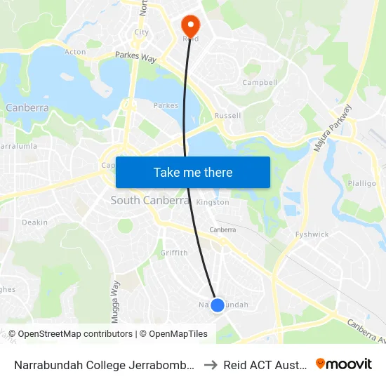 Narrabundah College Jerrabomberra Av to Reid ACT Australia map