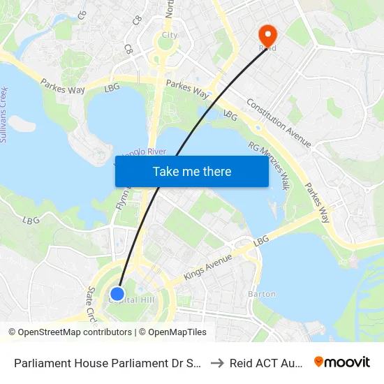 Parliament House Parliament Dr Southbound to Reid ACT Australia map