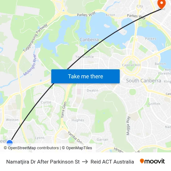 Namatjira Dr After Parkinson St to Reid ACT Australia map