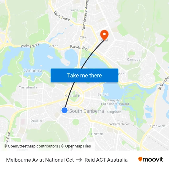 Melbourne Av at National Cct to Reid ACT Australia map