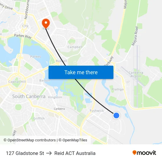 127 Gladstone St to Reid ACT Australia map