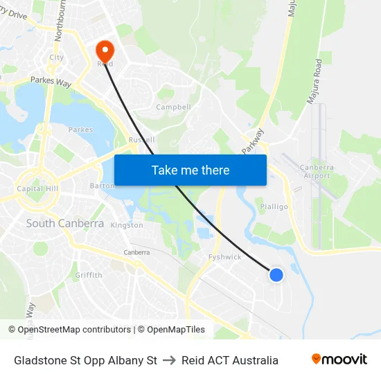 Gladstone St Opp Albany St to Reid ACT Australia map