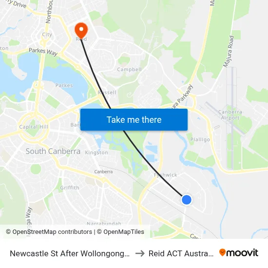Newcastle St After Wollongong St to Reid ACT Australia map