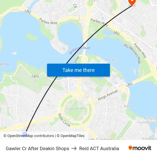 Gawler Cr After Deakin Shops to Reid ACT Australia map