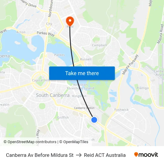 Canberra Av Before Mildura St to Reid ACT Australia map