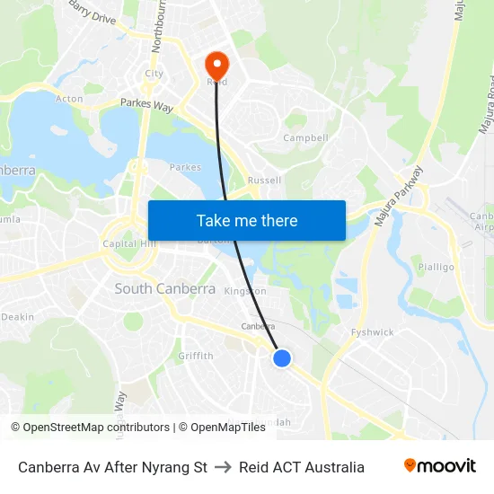 Canberra Av After Nyrang St to Reid ACT Australia map