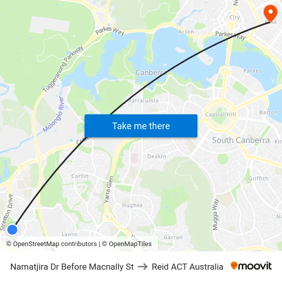 Namatjira Dr Before Macnally St to Reid ACT Australia map