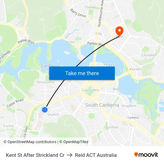 Kent St After Strickland Cr to Reid ACT Australia map