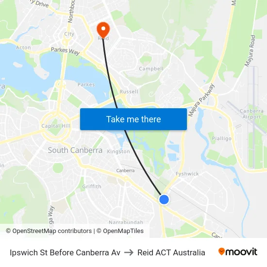 Ipswich St Before Canberra Av to Reid ACT Australia map