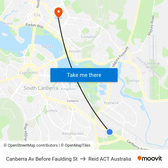 Canberra Av Before Faulding St to Reid ACT Australia map