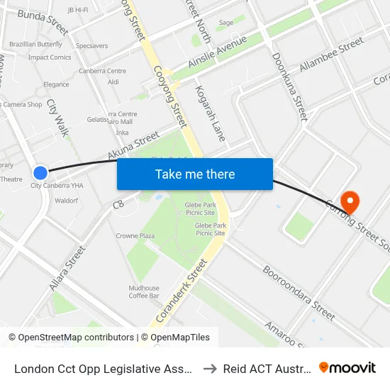 London Cct Opp Legislative Assembly to Reid ACT Australia map