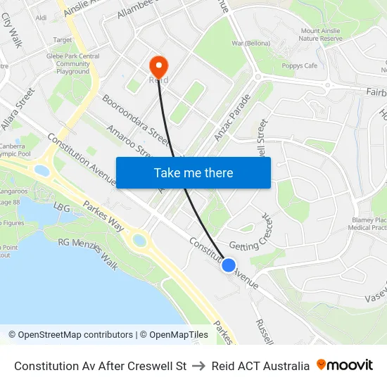 Constitution Av After Creswell St to Reid ACT Australia map
