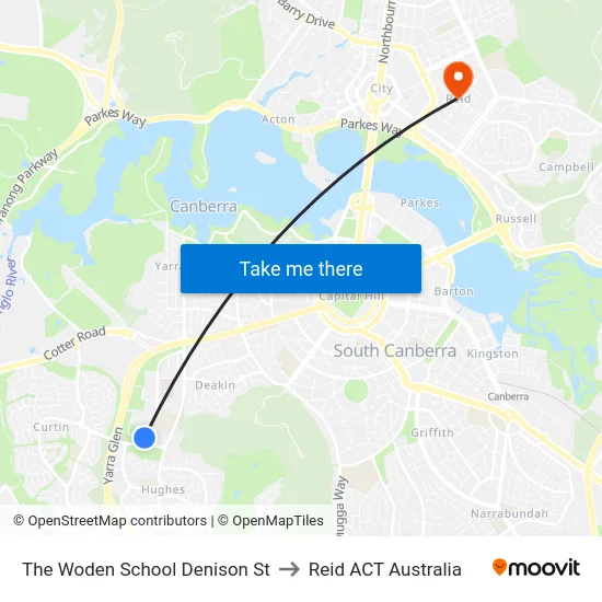 The Woden School Denison St to Reid ACT Australia map