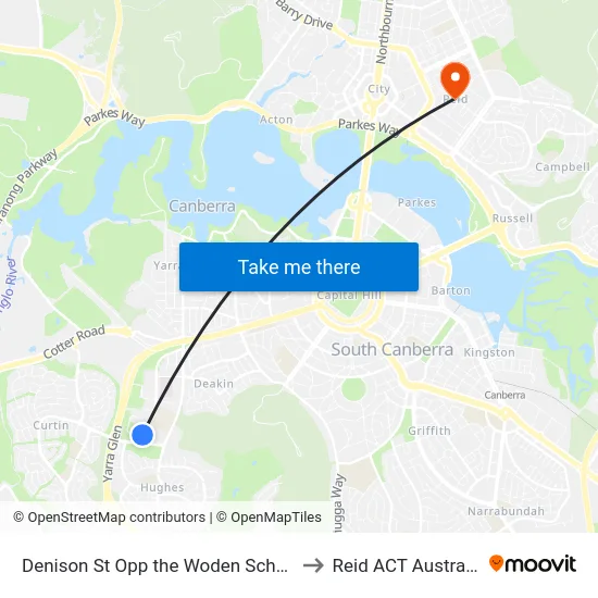 Denison St Opp the Woden School to Reid ACT Australia map