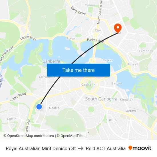 Royal Australian Mint Denison St to Reid ACT Australia map