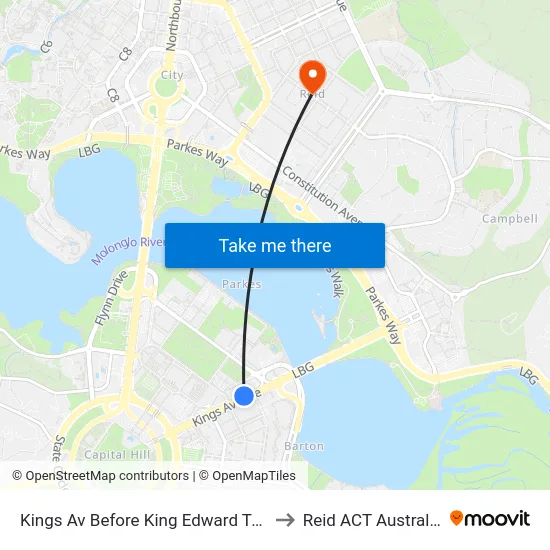 Kings Av Before King Edward Tce to Reid ACT Australia map